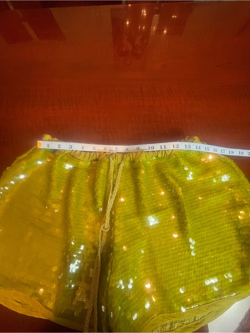 Free people Wisteria sequin shorts w Drawstrings Green Sz XS oversized Festival - Picture 7 of 15